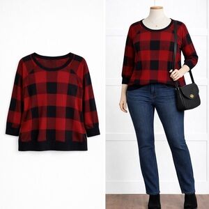 Torrid Red & Black Buffalo Plaid Crewneck Sweater | 1X
